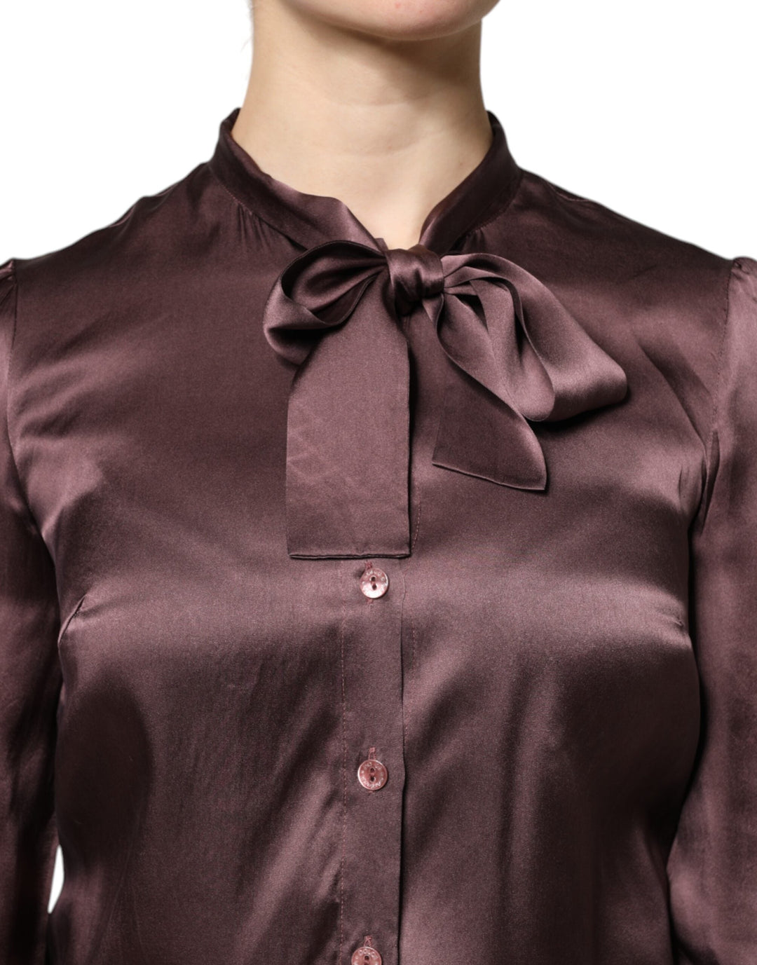 Dolce &amp; Gabbana Blouses - Women’s Brown Ascot Collar Long Sleeve Blouse Top