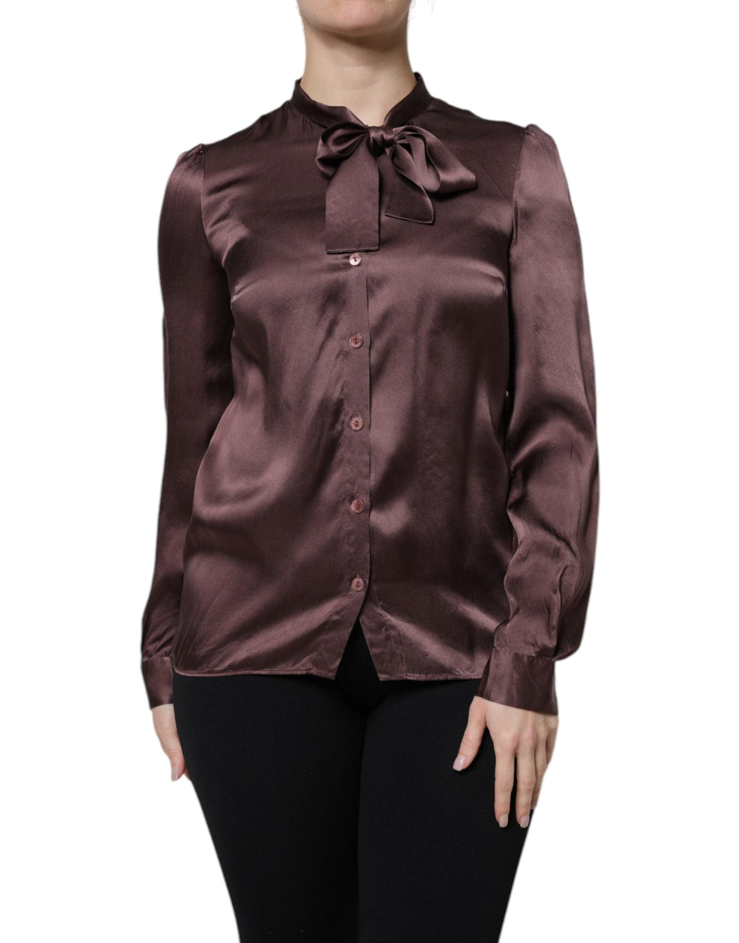 Dolce &amp; Gabbana Blouses - Women’s Brown Ascot Collar Long Sleeve Blouse Top