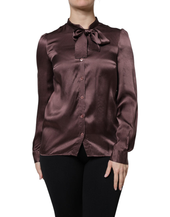 Dolce &amp; Gabbana Blouses - Women’s Brown Ascot Collar Long Sleeve Blouse Top