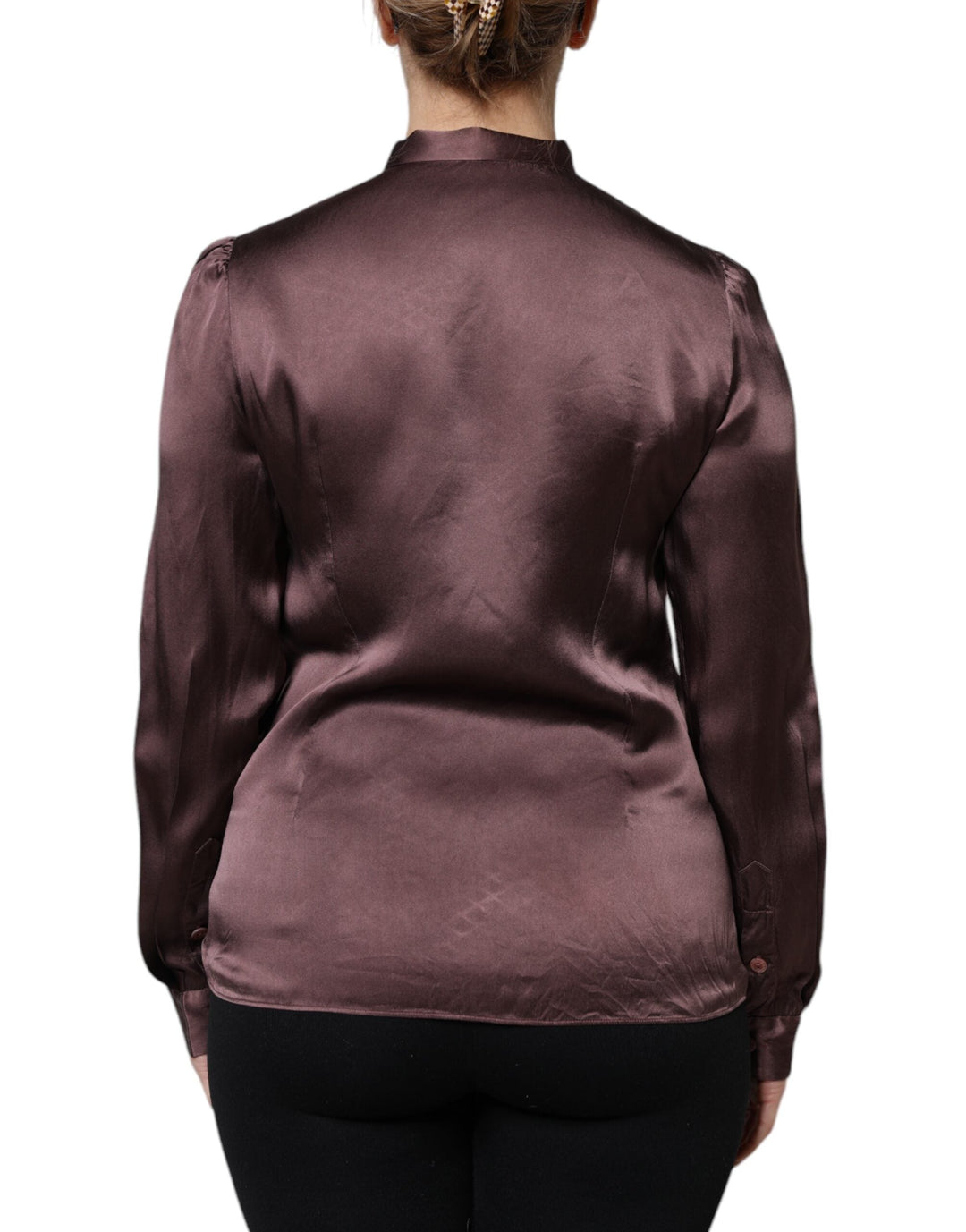 Dolce &amp; Gabbana Blouses - Women’s Brown Ascot Collar Long Sleeve Blouse Top