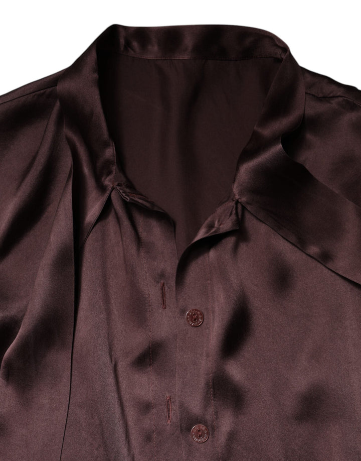 Dolce &amp; Gabbana Blouses - Women’s Brown Ascot Collar Long Sleeve Blouse Top