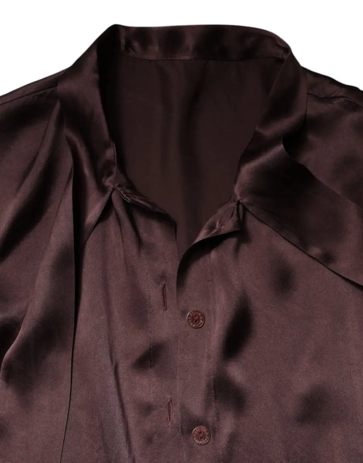 Dolce &amp; Gabbana Brown Ascot Collar Long Sleeve Blouse Top