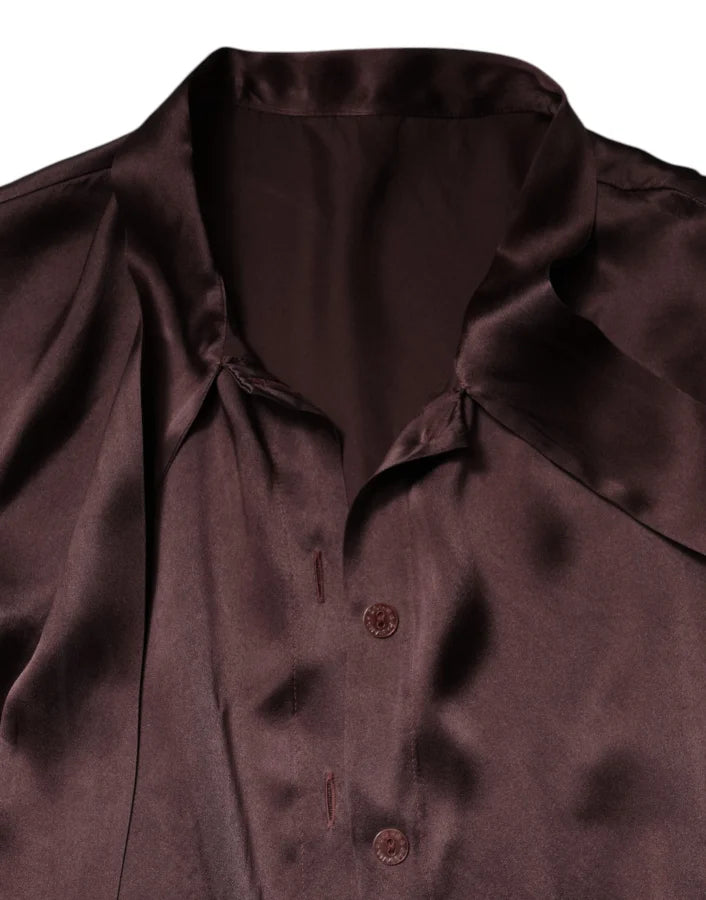 Dolce &amp; Gabbana Brown Ascot Collar Long Sleeve Blouse Top