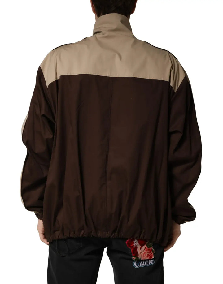 Dolce &amp; Gabbana Brown Beige Cotton Zip Windbreaker Jacket
