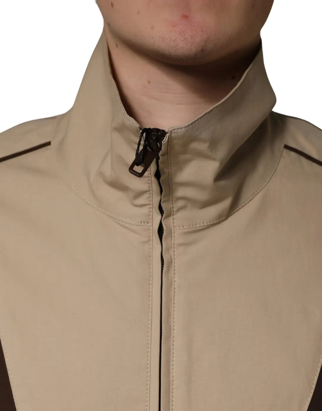 Dolce &amp; Gabbana Brown Beige Cotton Zip Windbreaker Jacket