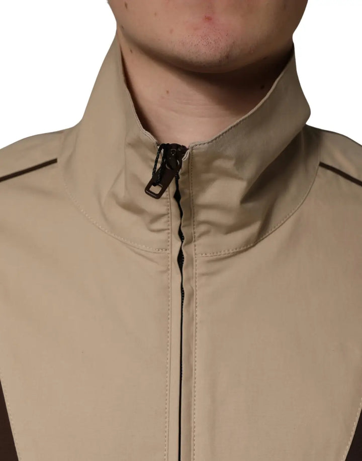 Dolce &amp; Gabbana Brown Beige Cotton Zip Windbreaker Jacket