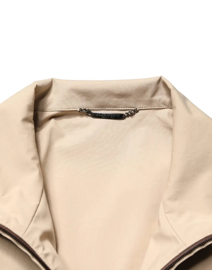 Dolce &amp; Gabbana Brown Beige Cotton Zip Windbreaker Jacket