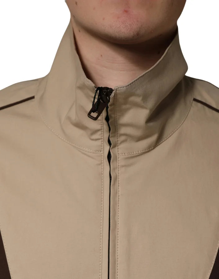 Dolce & Gabbana Brown Beige Cotton Zip Windbreaker Jacket