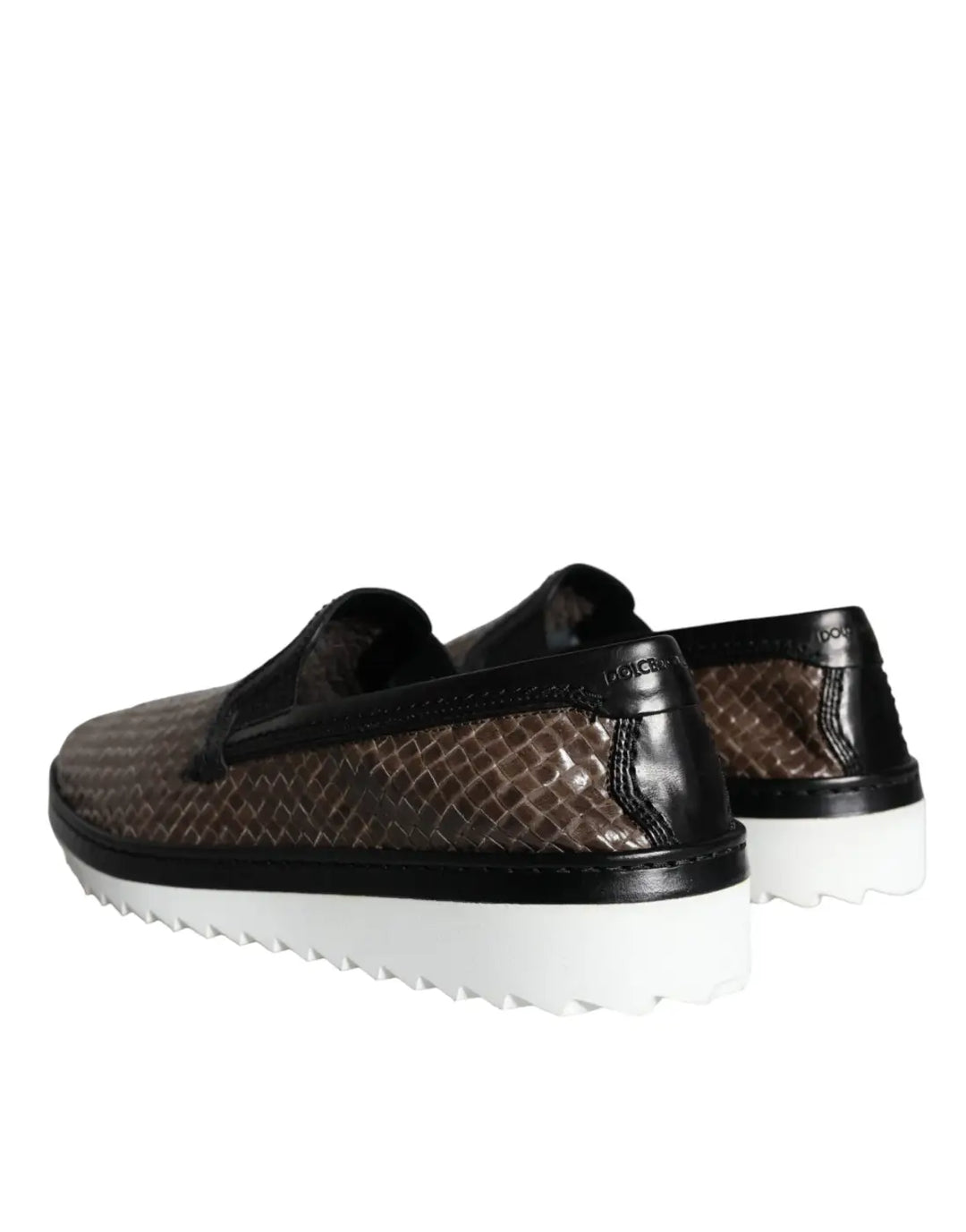 Dolce &amp; Gabbana Brown Black Leather Weaved Men Loafers Shoes