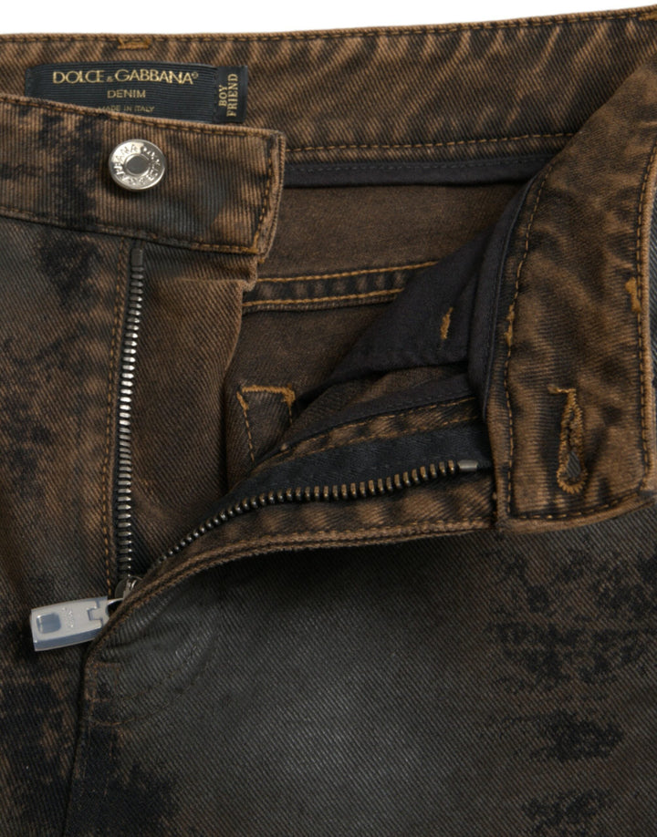 Dolce &amp; Gabbana Brown Boyfriend Mid Waist Cotton Denim Jeans