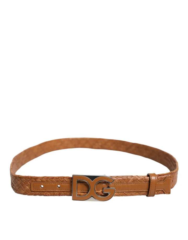 Dolce &amp; Gabbana Brown Braided Metal DG Logo Buckle Belt