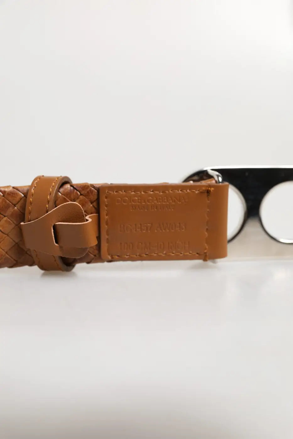 Dolce &amp; Gabbana Brown Braided Metal DG Logo Buckle Belt
