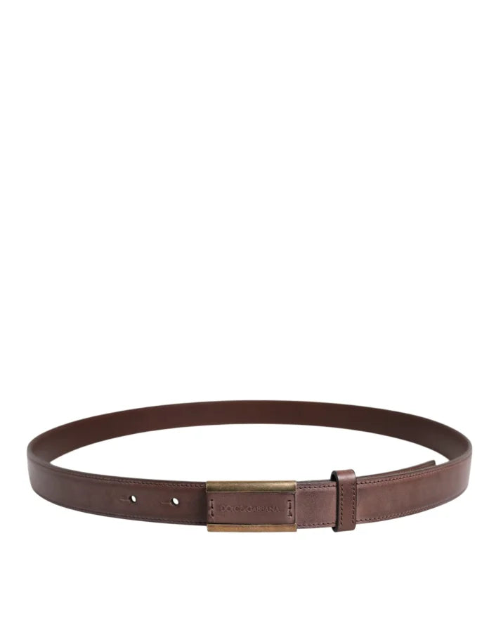 Dolce & Gabbana Brown Calf Leather Antique Buckle Belt