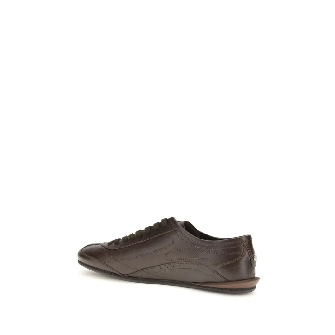 Dolce &amp; Gabbana Brown Calf Leather Bos Taurus Low Top Sneakers
