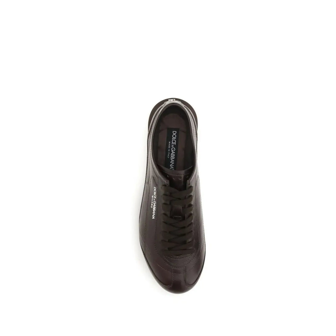 Dolce &amp; Gabbana Brown Calf Leather Bos Taurus Low Top Sneakers