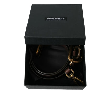 Dolce & Gabbana Brown Calf Leather Gold Metal Buckle Belt