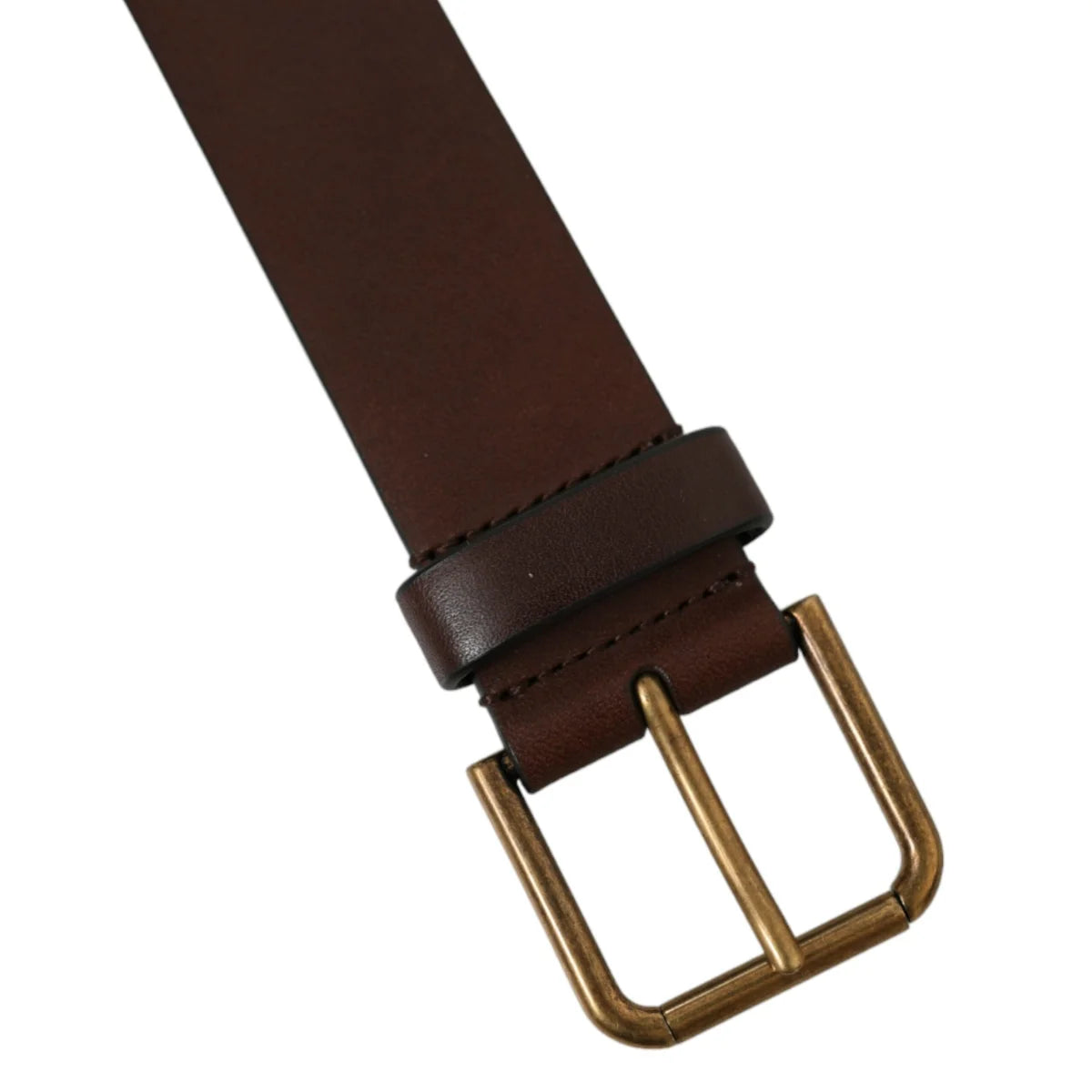 Dolce & Gabbana Brown Calf Leather Gold Metal Buckle Belt