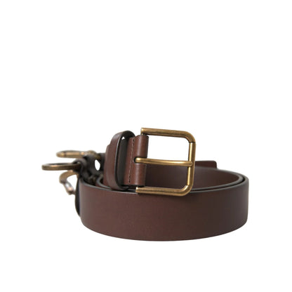 Dolce & Gabbana Brown Calf Leather Gold Metal Buckle Belt
