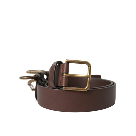 Dolce & Gabbana Brown Calf Leather Gold Metal Buckle Belt