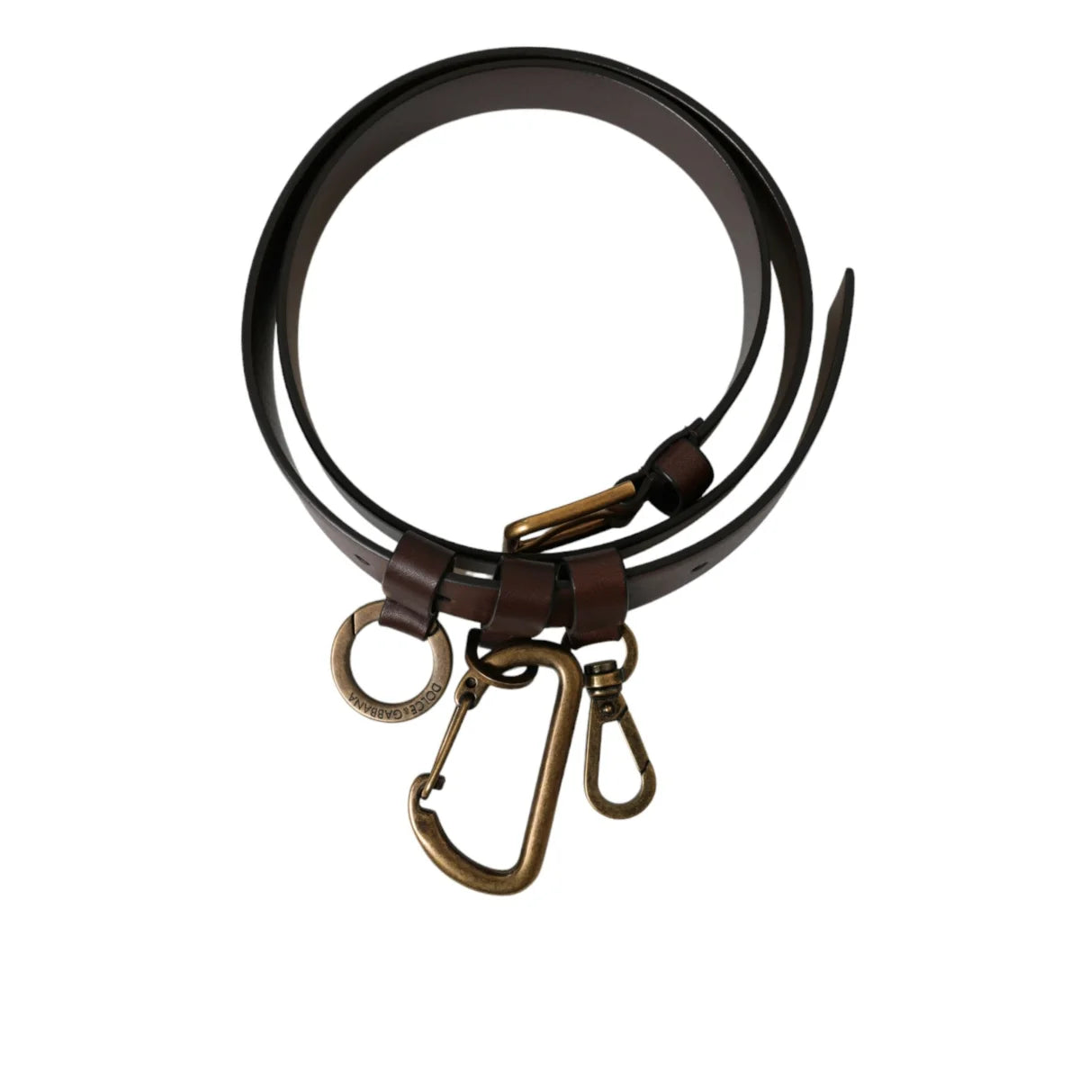 Dolce & Gabbana Brown Calf Leather Gold Metal Buckle Belt