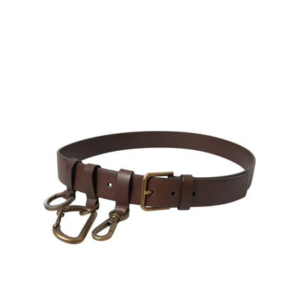 Dolce & Gabbana Brown Calf Leather Gold Metal Buckle Belt