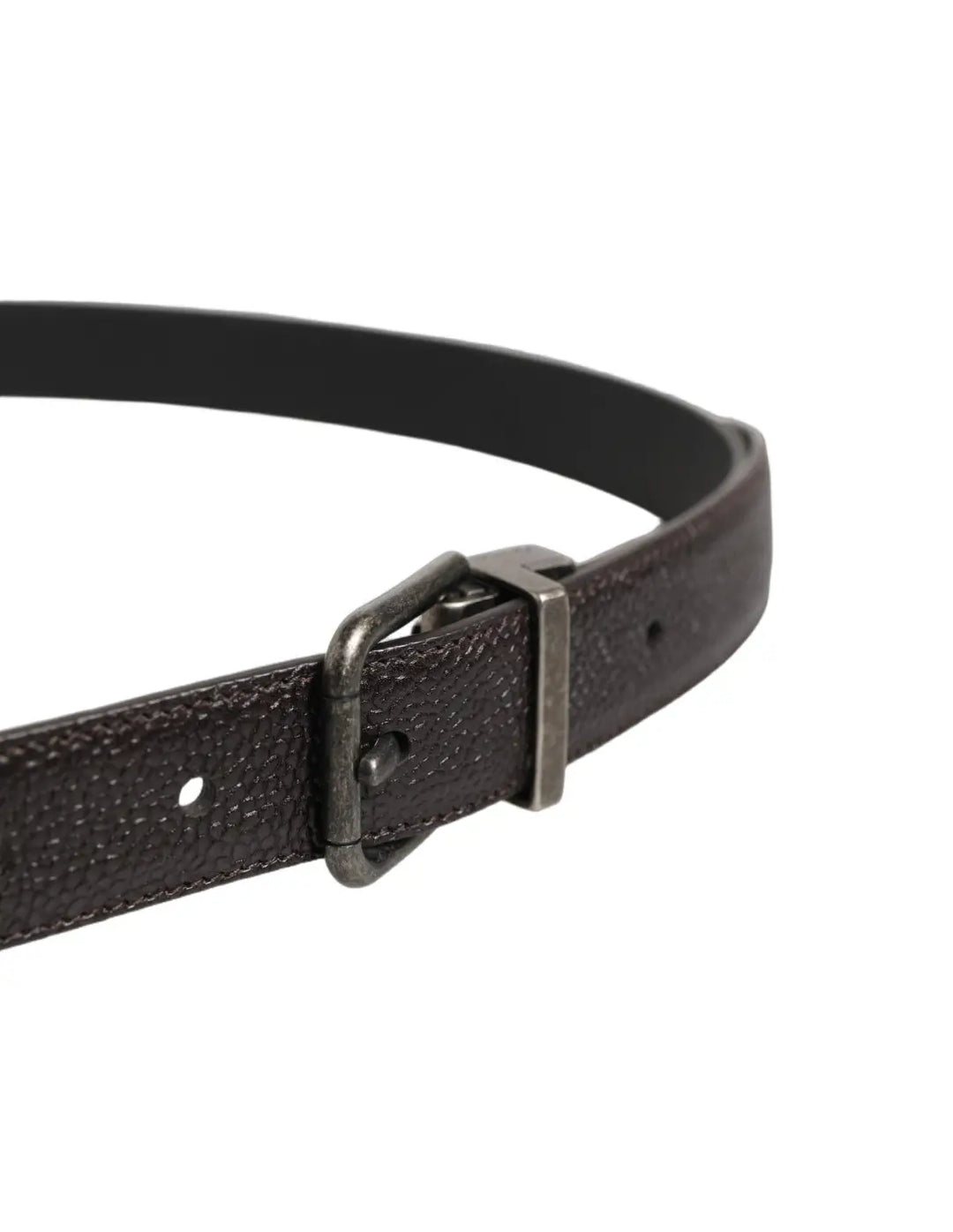Dolce &amp; Gabbana Brown Calf Leather Vintage Style Silver Buckle Belt