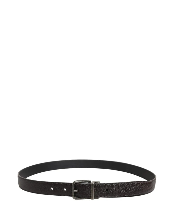 Dolce &amp; Gabbana Brown Calf Leather Vintage Style Silver Buckle Belt