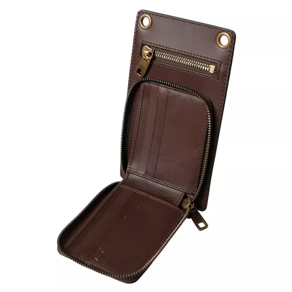 Dolce and Gabbana Brown Calf Leather Wallet with Logo Embossed Patch &