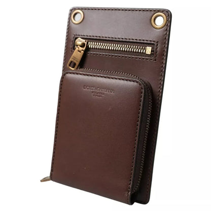 Dolce and Gabbana Brown Calf Leather Wallet with Logo Embossed Patch &