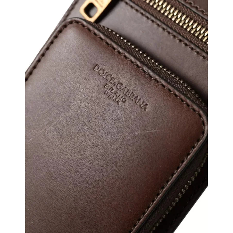 Dolce and Gabbana Brown Calf Leather Wallet with Logo Embossed Patch &