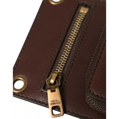 Dolce and Gabbana Brown Calf Leather Wallet with Logo Embossed Patch &