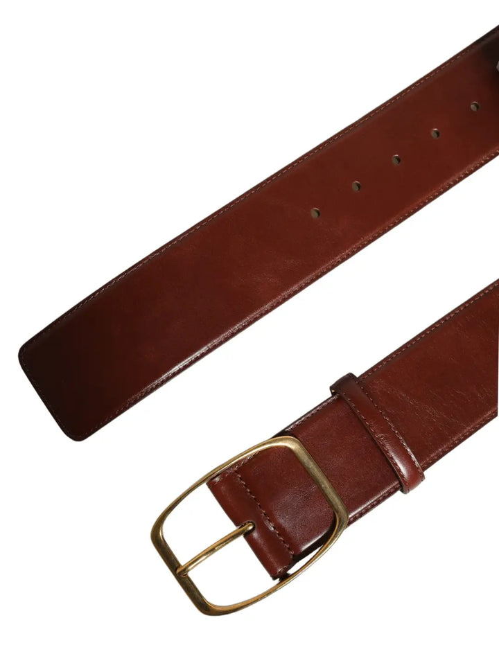Dolce &amp; Gabbana Brown Calfskin Leather Gold Metal Buckle Belt