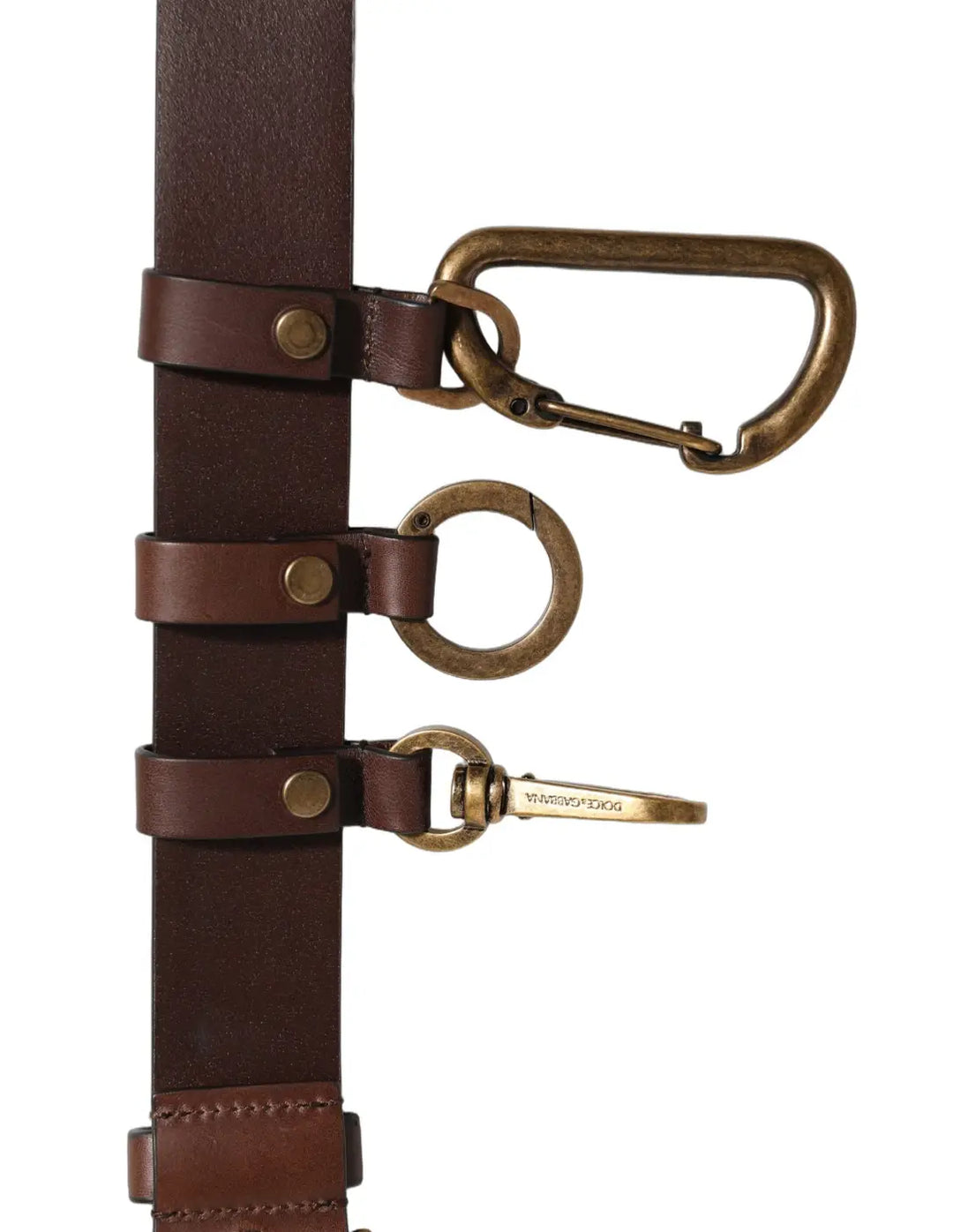 Dolce &amp; Gabbana Brown Calfskin Leather Gold Metal Buckle Belt