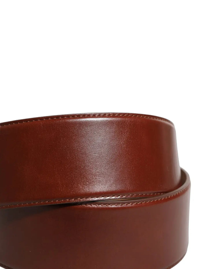 Dolce &amp; Gabbana Brown Calfskin Leather Gold Metal Buckle Belt
