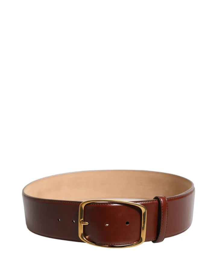 Dolce &amp; Gabbana Brown Calfskin Leather Gold Metal Buckle Belt