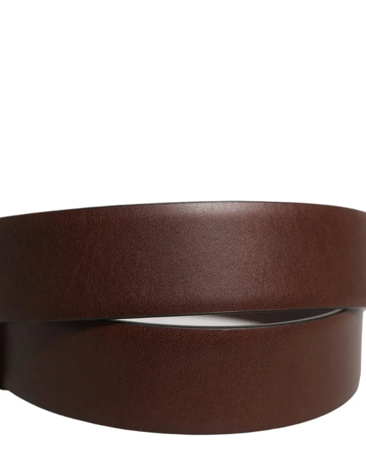 Dolce &amp; Gabbana Brown Calfskin Leather Gold Metal Buckle Belt