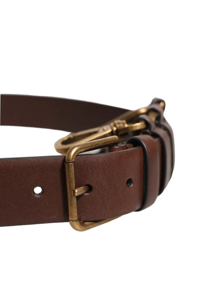 Dolce &amp; Gabbana Brown Calfskin Leather Gold Metal Buckle Belt