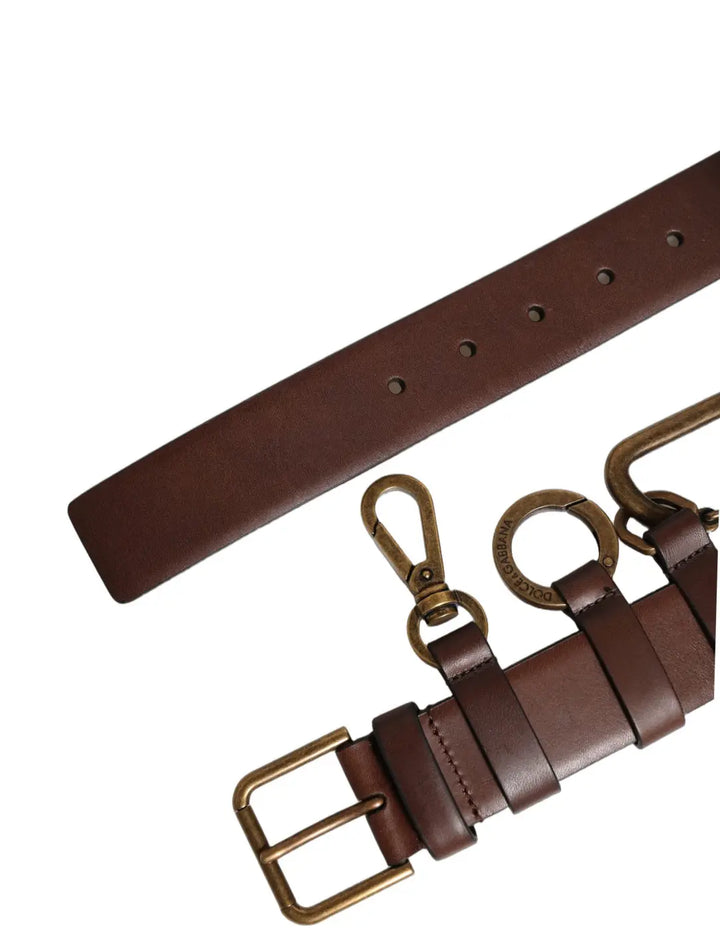 Dolce &amp; Gabbana Brown Calfskin Leather Gold Metal Buckle Belt