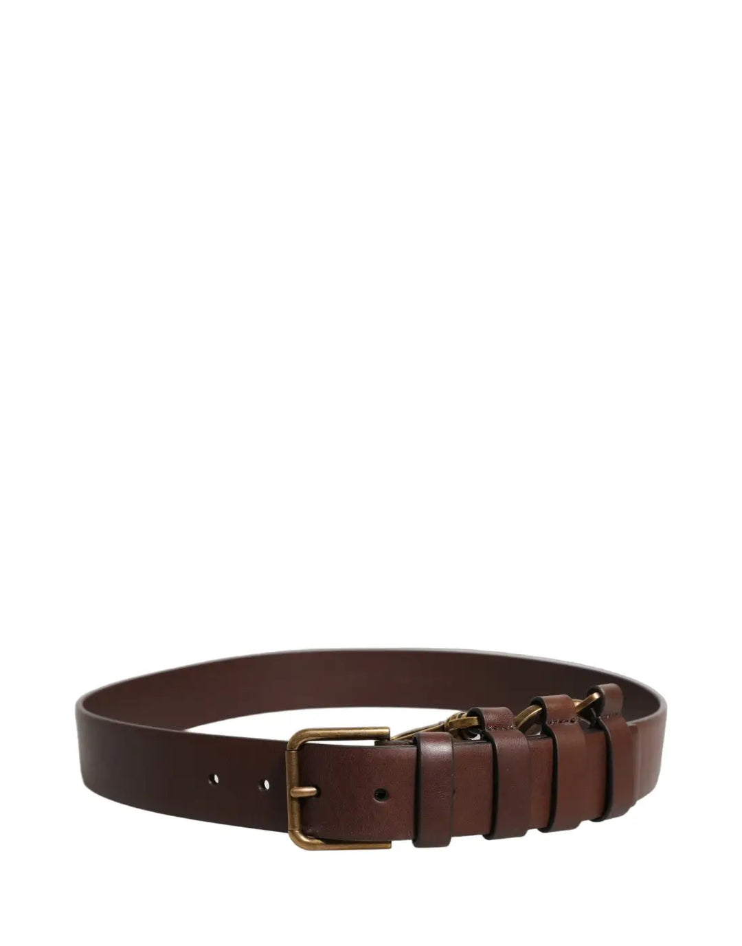 Dolce &amp; Gabbana Brown Calfskin Leather Gold Metal Buckle Belt