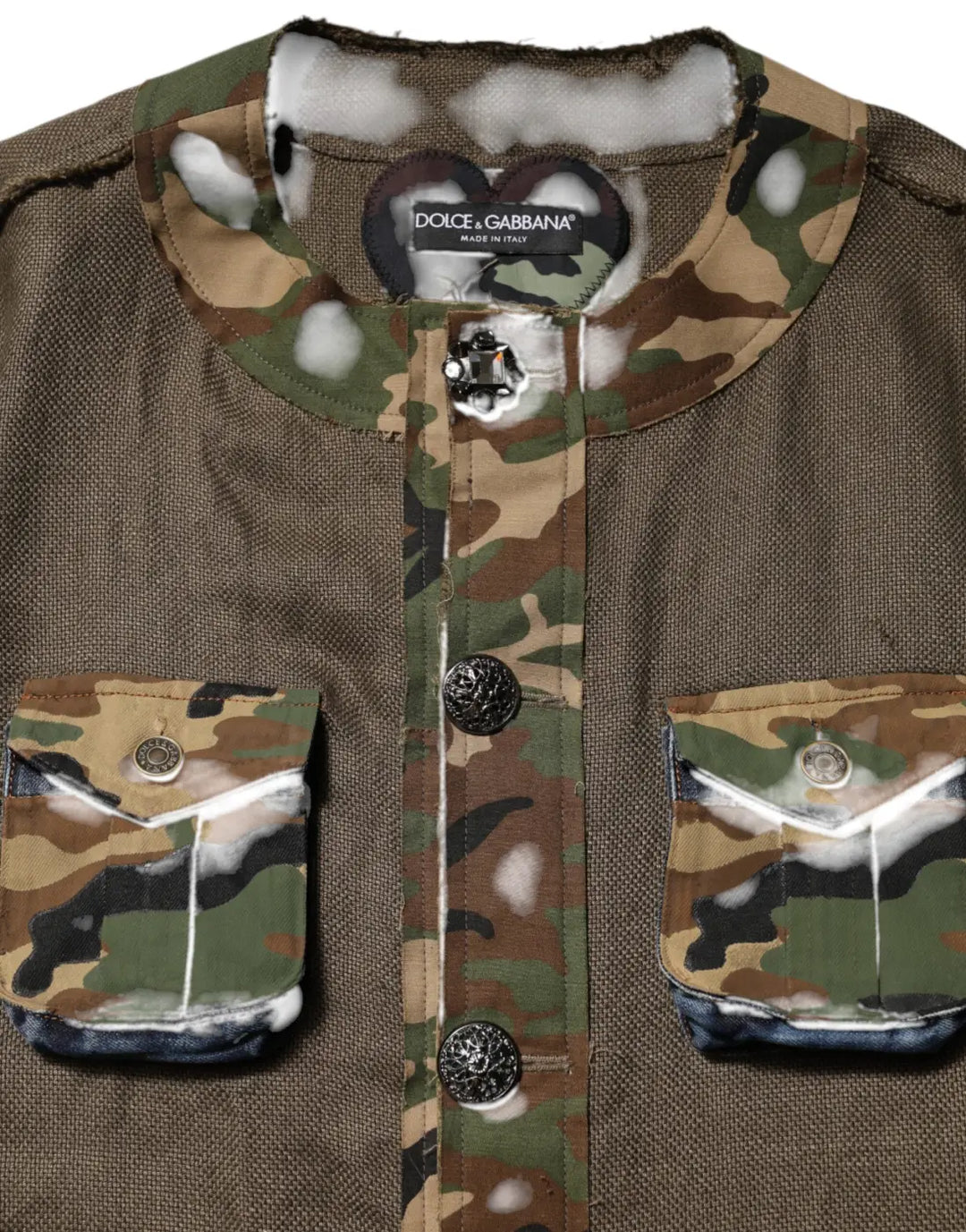Dolce &amp; Gabbana Brown Camouflage Linen Button Down Jacket