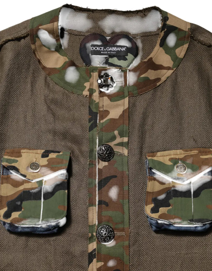 Dolce &amp; Gabbana Brown Camouflage Linen Button Down Jacket