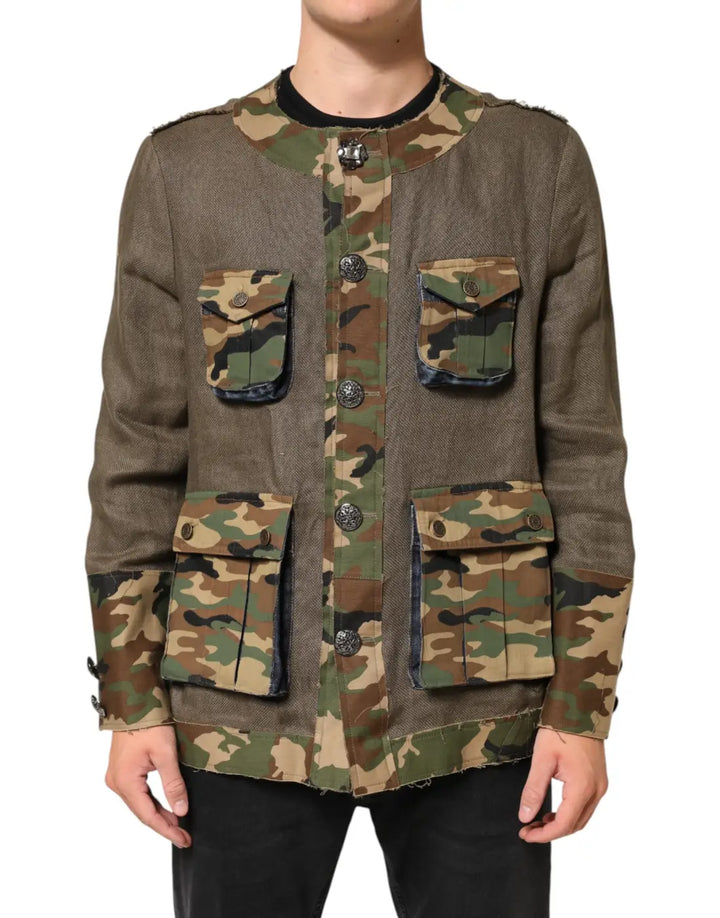 Dolce &amp; Gabbana Brown Camouflage Linen Button Down Jacket