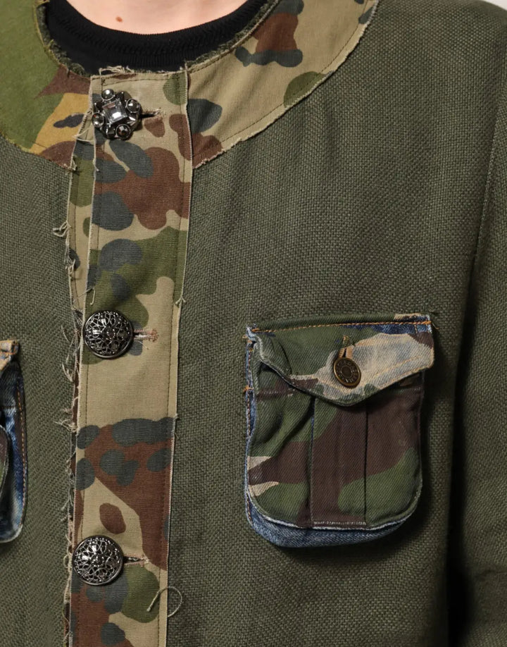 Dolce &amp; Gabbana Brown Camouflage Linen Button Down Jacket
