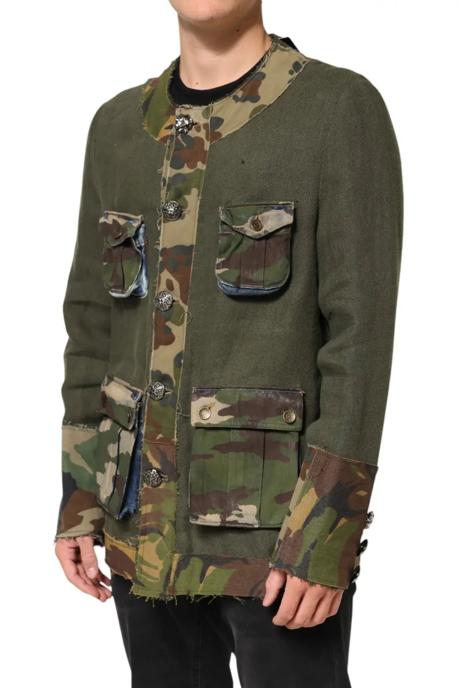 Dolce &amp; Gabbana Brown Camouflage Linen Button Down Jacket