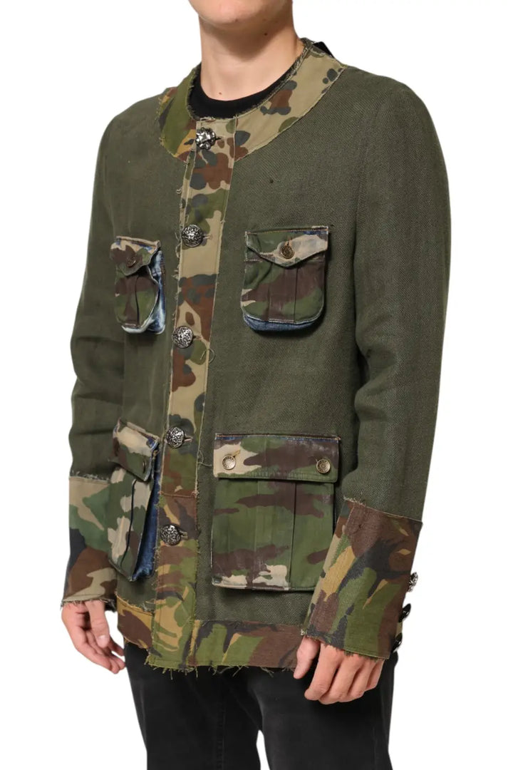 Dolce &amp; Gabbana Brown Camouflage Linen Button Down Jacket