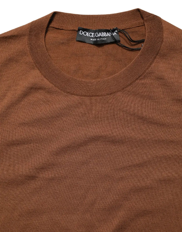 Dolce &amp; Gabbana Brown Cashmere Men Crew Neck Pullover Sweater