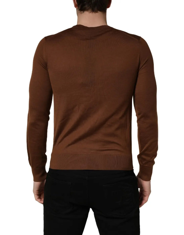 Dolce &amp; Gabbana Brown Cashmere Men Crew Neck Pullover Sweater