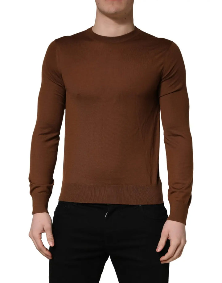 Dolce &amp; Gabbana Brown Cashmere Men Crew Neck Pullover Sweater