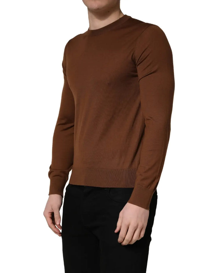 Dolce &amp; Gabbana Brown Cashmere Men Crew Neck Pullover Sweater