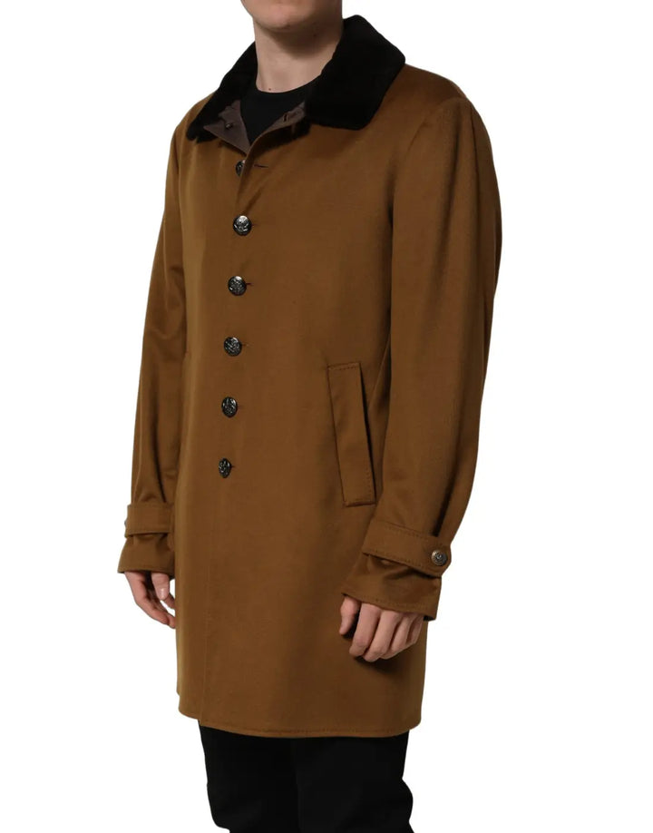 Dolce &amp; Gabbana Brown Cashmere Mink Fur Men Overcoat Jacket